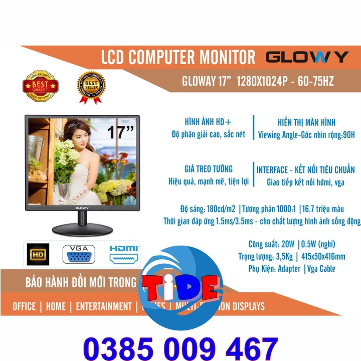 Màn hình máy tính Gloway 17 inch - Full HD 1280 x 1024P - Chính hãng – Bảo hành 24 tháng
