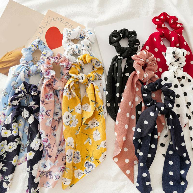 Cột tóc vải nơ dài Scrunchies hoa lớn - Mã SC039