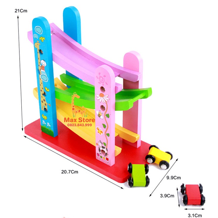 Xe Cầu Trượt 3 Tầng Bằng Gỗ Cho Bé Kèm 3 Xe Con