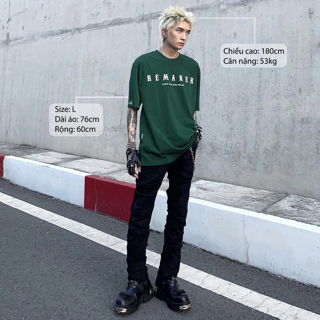 Áo Thun Tay Lỡ REMAKER Weesew Tee Oversize Unisex - Xanh Lá/Kem - Local Brand Chính Hãng