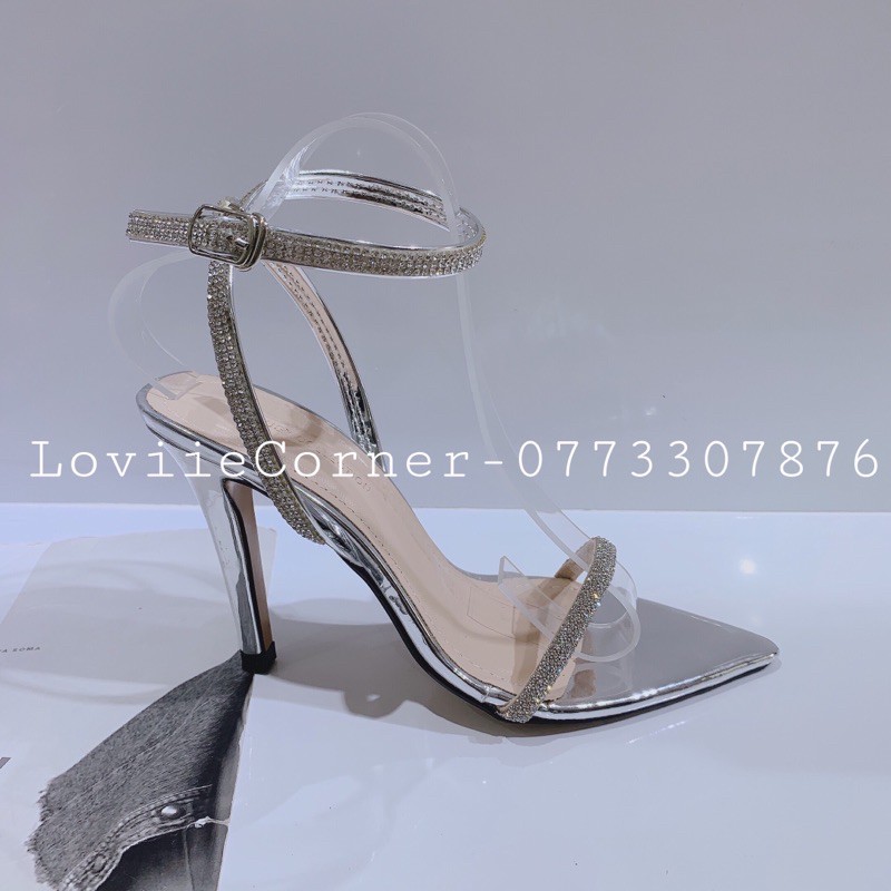 LOVIIECORNER - SANDAL CAO GÓT 9P QUAI MẢNH - GIÀY CAO GÓT 9CM ĐÍNH ĐÁ DÂY MẢNH MŨI NHỌN - SANDAL GÓT NHỌN 9P G201165 :