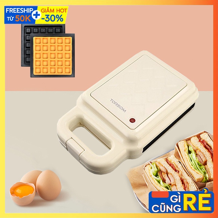 Máy nướng bánh khuôn waffle, bánh kẹp tổ ong chính hãng Torsom