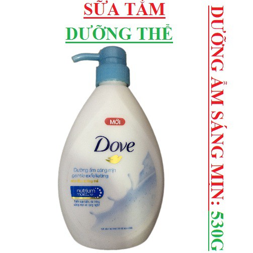 Sữa Tắm Dove 530gr chai, nuôi dưỡng sâu deeply nourishing, dưỡng ẩm sáng mịn gentle exfoliating (nutrium moisture)