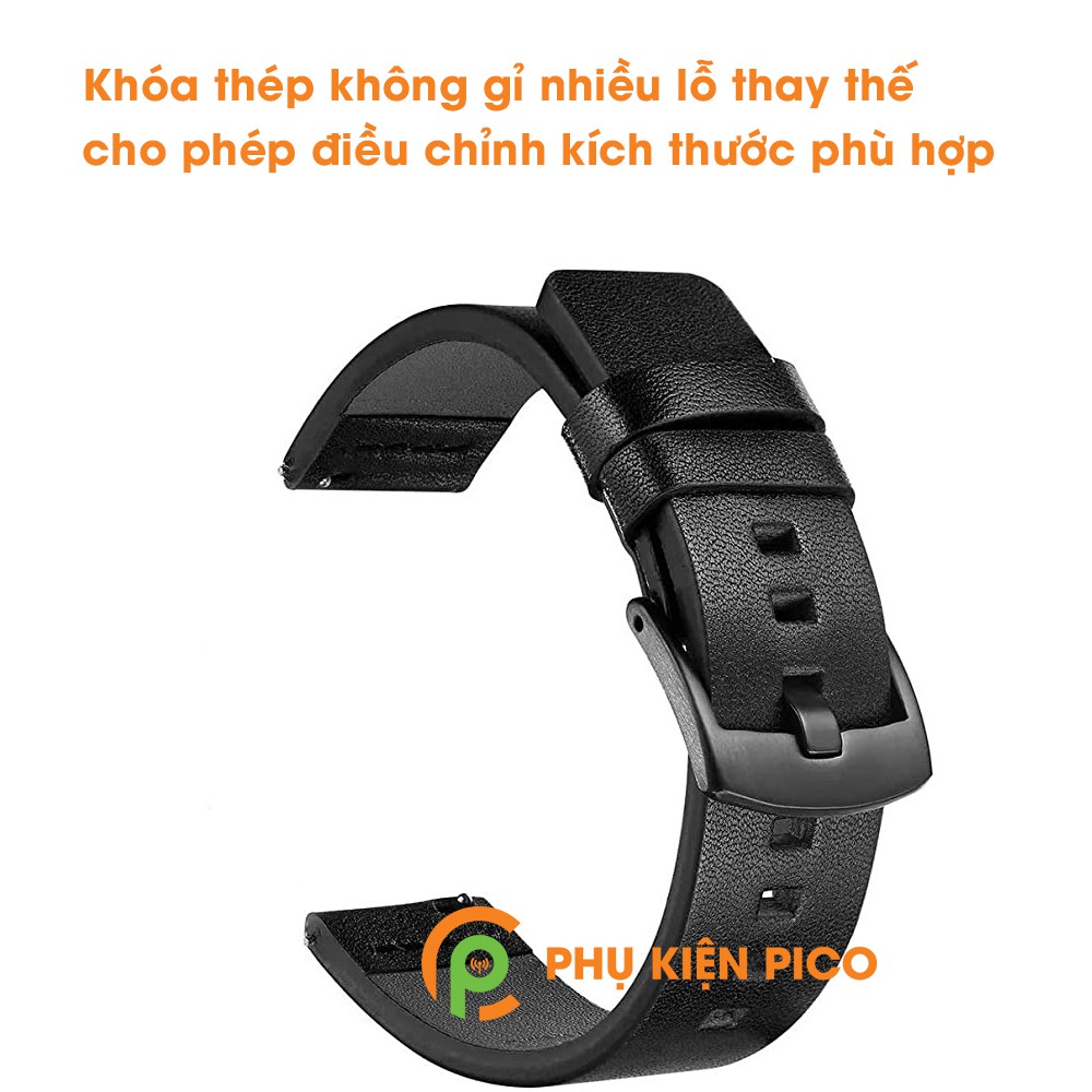 Dây da đồng hồ Samsung Watch Active 2 bản 40/44mm vân mịn dây 20mm màu đen khóa đen, màu nâu khóa bạc