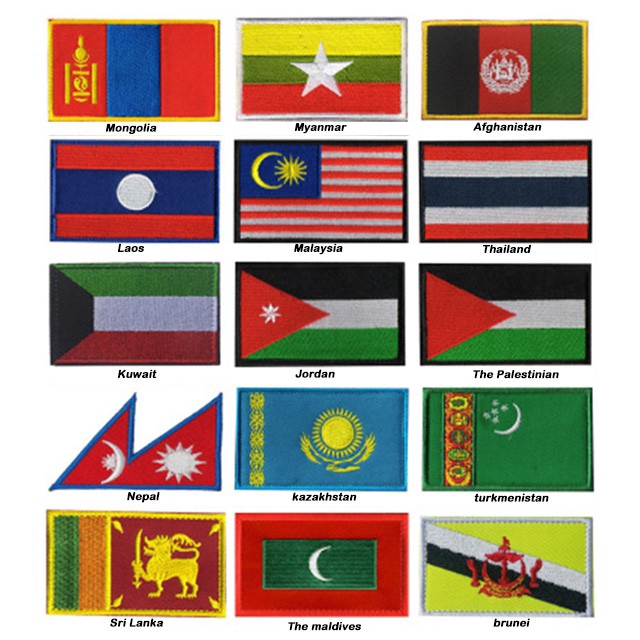 Bản vá thêu Quốc kỳ Brunei Sri Lanka Maldives Kazakhstan Nepal Palestine Kuwait Lào Cờ Huy hiệu