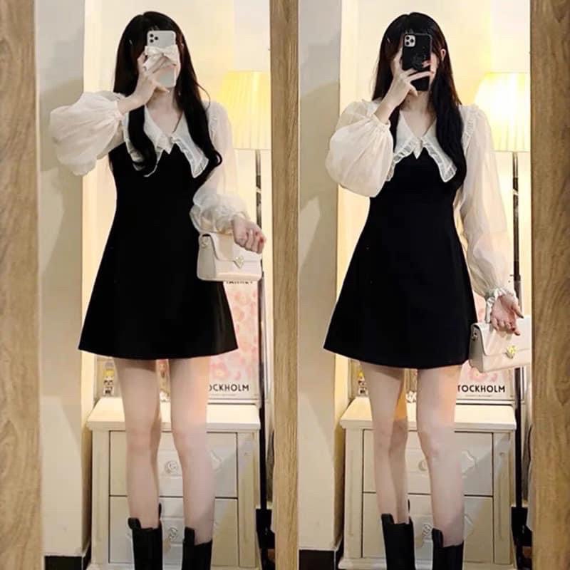 [HÀNG SẴN]VÁY-ĐẦM TAY PHỐI TƠ CỔ NHỌN “HANNA” SIÊU XINH