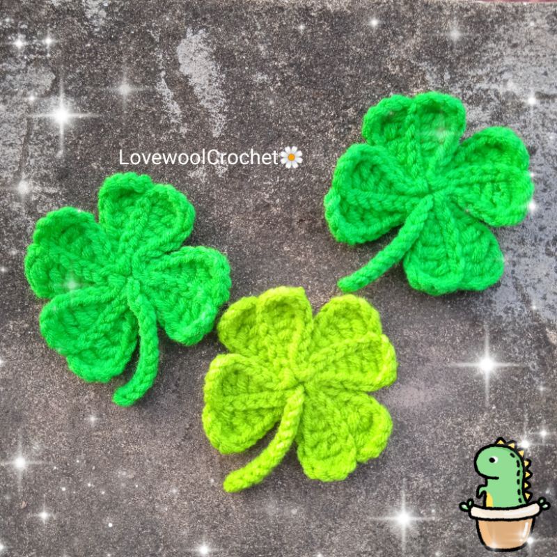 🍀Pin cài cỏ 4 lá bằng len, huy hiệu cỏ 4 lá may mắn... Handmade