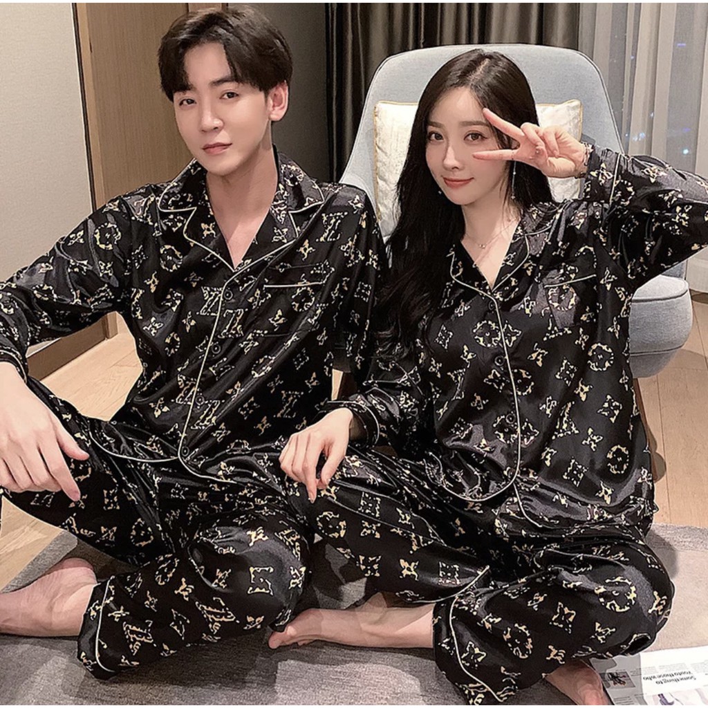 Bộ đồ ngủ nam nữ dài tay - Bộ pijama chất lụa bóng siêu mềm (Hàng có sẵn)