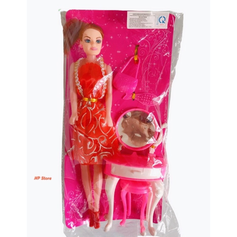 Set Búp Bê Bàn Ghế Trang Điểm Kèm Các Phụ Kiện Đồ Chơi Bé Gái