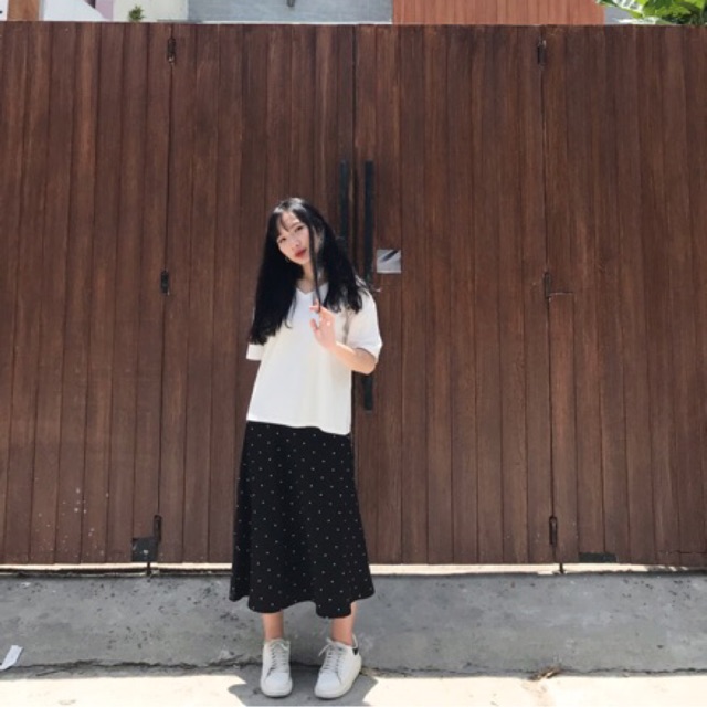 Chân váy dài chấm bi