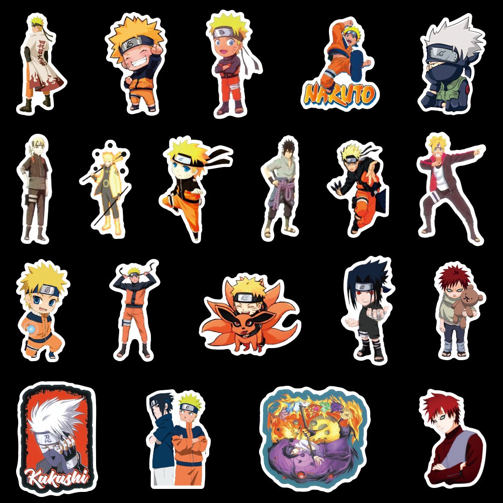 Bộ 50 Tấm Sticker Naruto Chống Thấm Nước Dán Nón Bảo Hiểm, Vali, Xe, Laptop