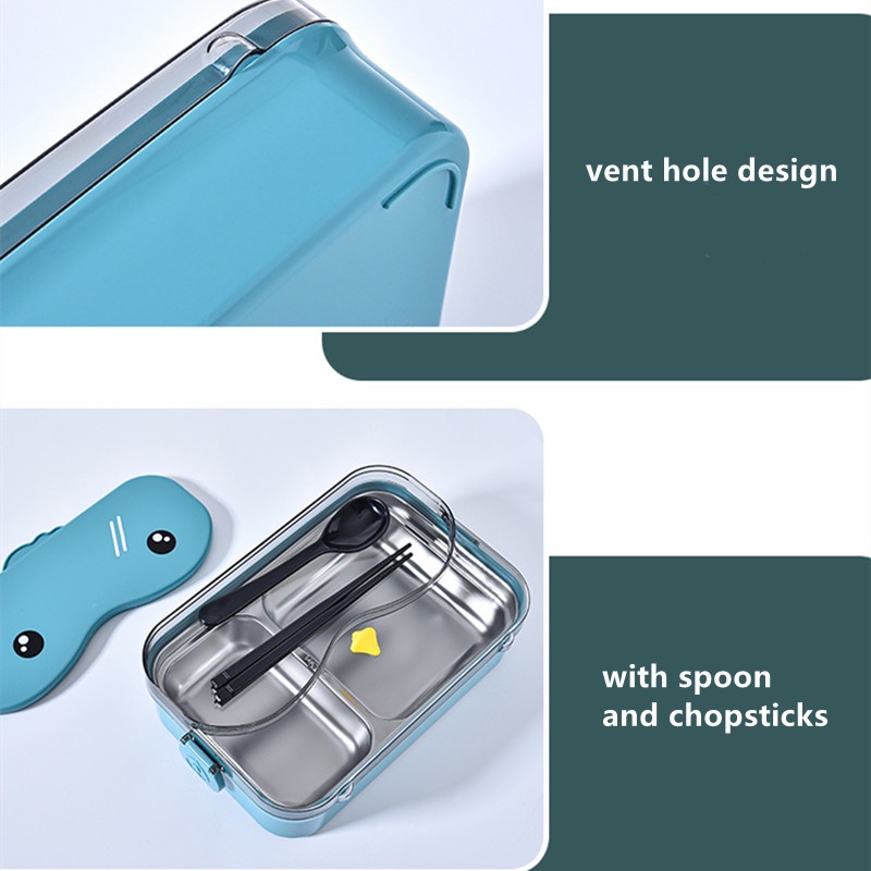 4 hộp cơm hoạt hình dạng lưới với thìa hộp cơm bento chống rò rỉ lò vi sóng trường học trẻ em hộp cơm bento hộp đựng thức ăn di động