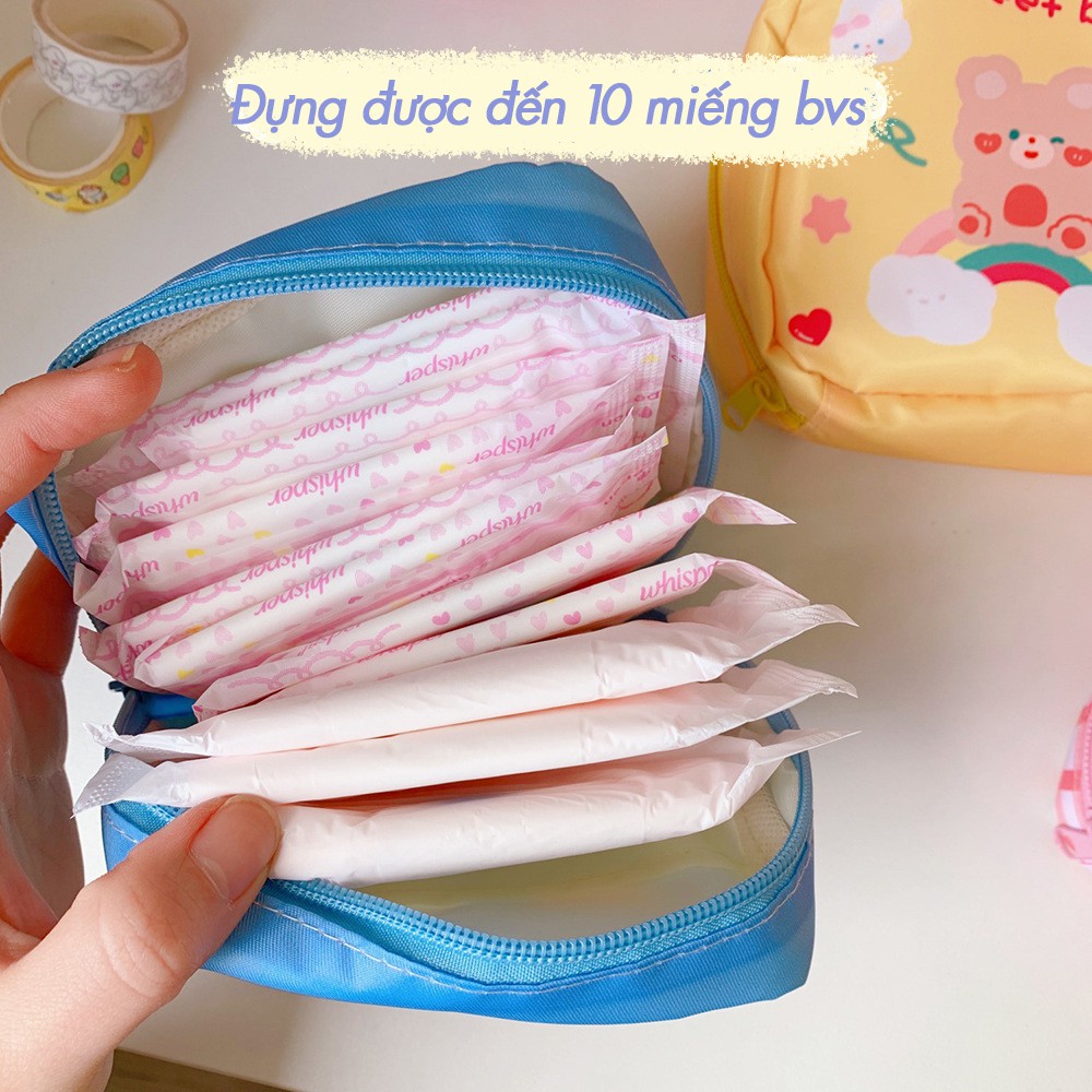 Túi Pouch Vuông Đựng Đồ Dùng Cá Nhân Phụ Nữ Băng Vệ Sinh Gọn Sweet Bear