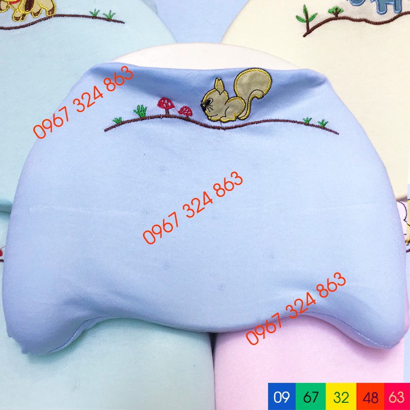 Gối cao su non cho bé sơ sinh MOLA VẢI THÊU êm mềm chống méo đầu, bẹt đầu