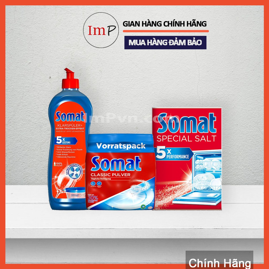 Combo Bột rửa bát Somat 1.2kg, muối 1.2kg, nước làm bóng 750ml