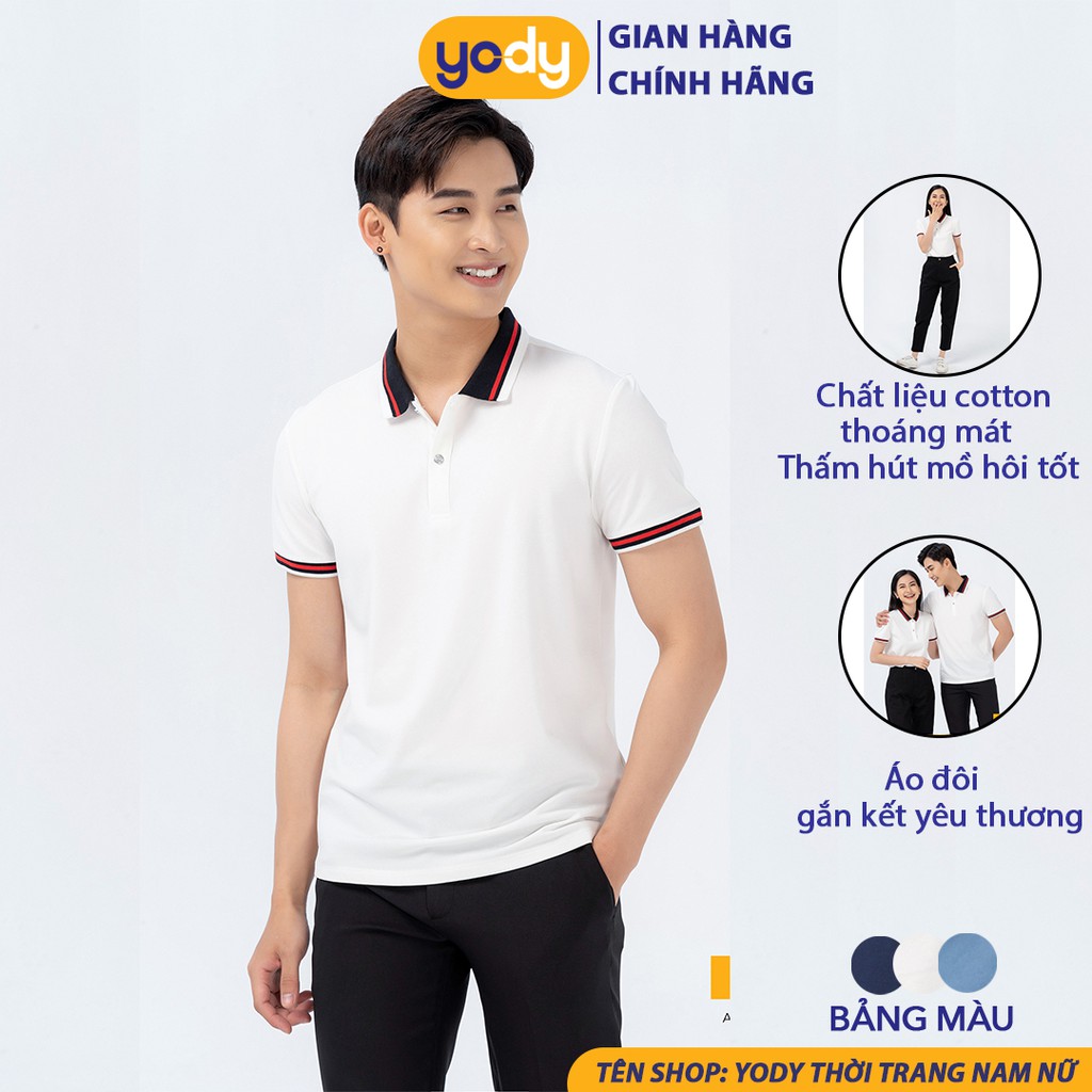 Áo phông nam có cổ Mắt Chim Phối Bo YODY áo thun nam chất liệu cotton thoáng mát APM3641