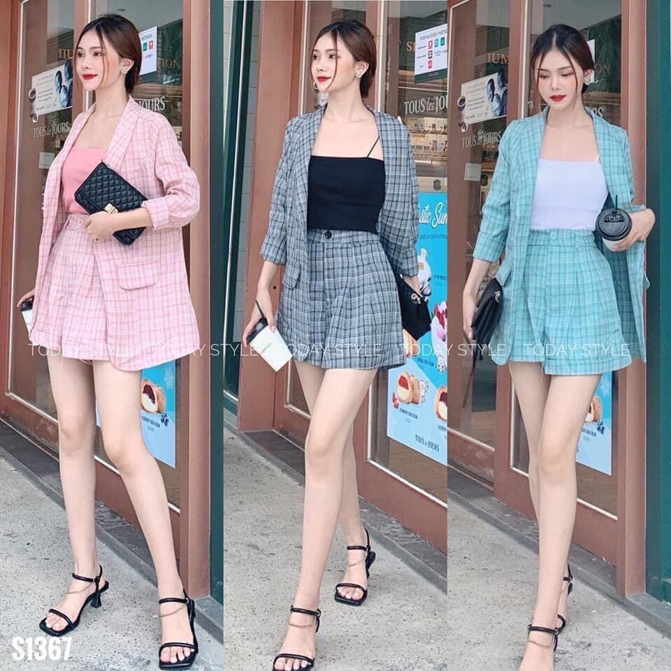 Bộ áo vest quần ngắn caro cá tính (kèm hình thật)