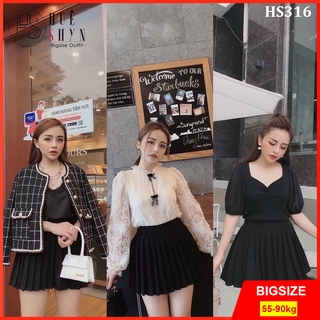 Chân váy ngắn bigsize nữ xếp li khóa kéo có quần trong HS316  - Váy bigsize xếp li - Màu Đen Nude -Size 55-90kg L XL XXL