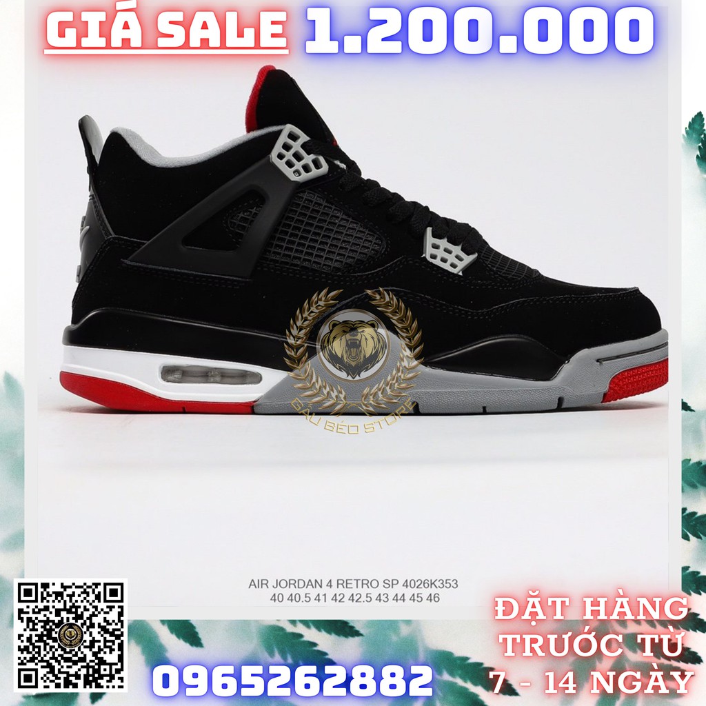 GIÀY SNEAKER MÃ SẢN PHẨM_Nike Air Jordan 4 Retro Bred PHONG CÁCH ORDER + FREESHIP ➡️ gaubeostore.shop