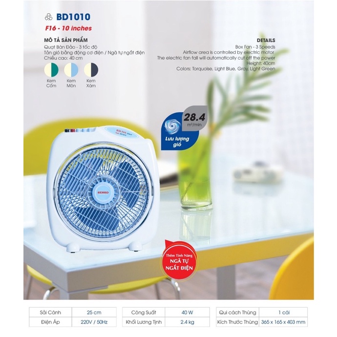 QUẠT BÀN ĐẢO 3 TẤC SENKO - BD1010
