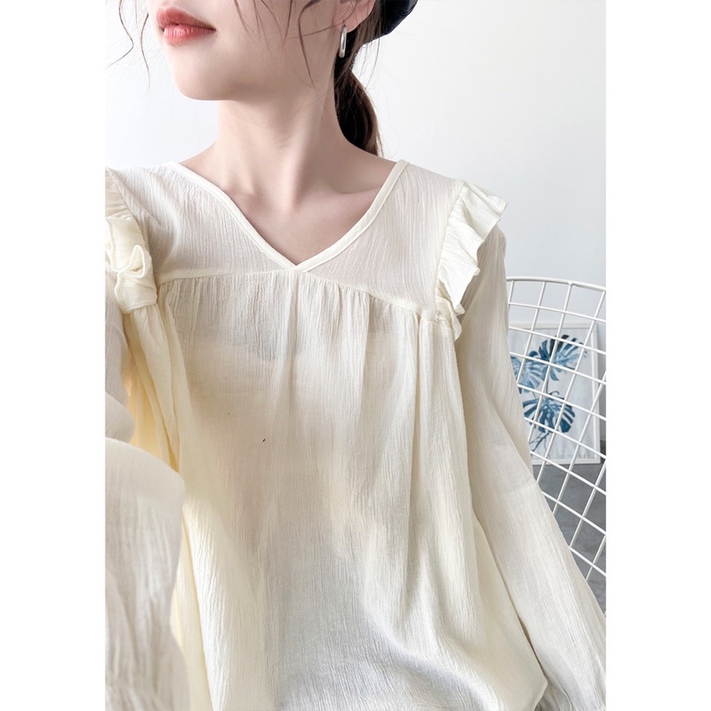 [Ảnh thật/Video]Set áo lụa nhúm bèo kèm quần nâu vintage Bộ đồ vintage nàng thơ | BigBuy360 - bigbuy360.vn