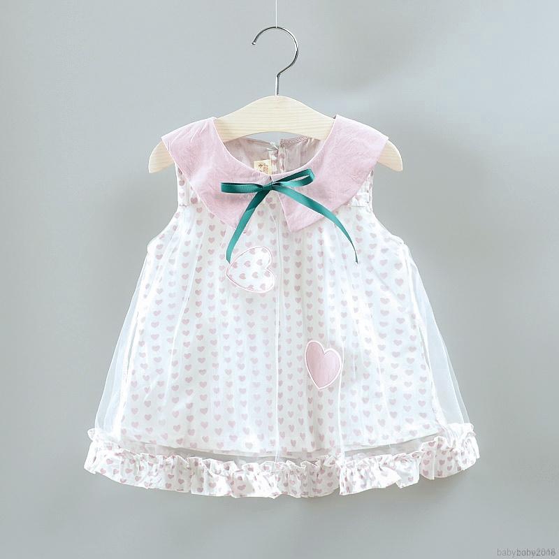 Đầm xòe không tay họa tiết trái tim xinh xắn cho bé gái