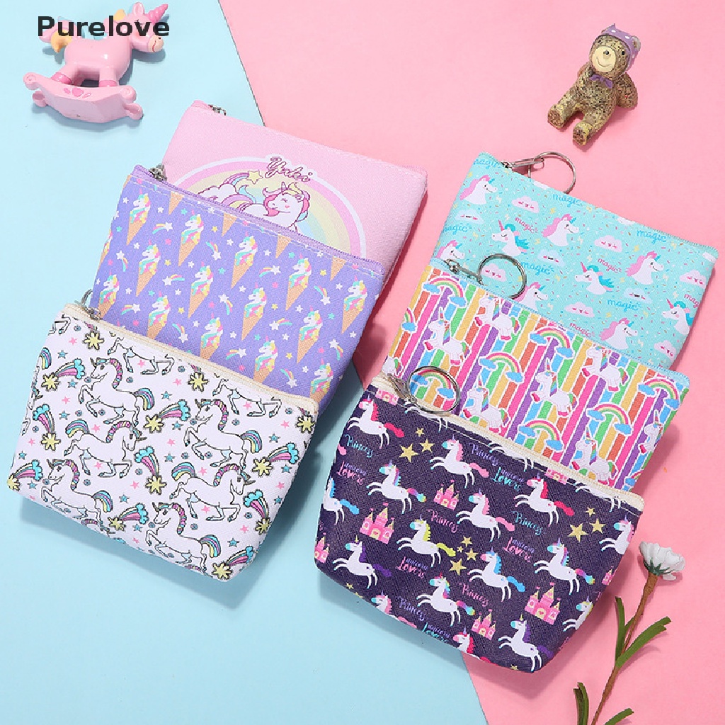 Ví đựng tiền xu mini in họa tiết kỳ lân đáng yêu