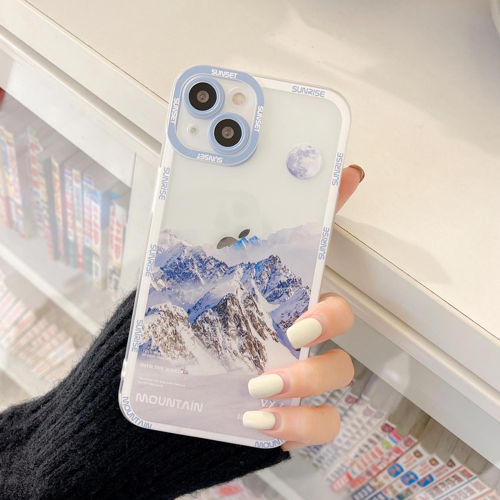 Ốp điện thoại TPU trong suốt họa tiết ngọn núi thích hợp cho iphone 13 12 11 pro max x xr xsmax 7 / 8plus