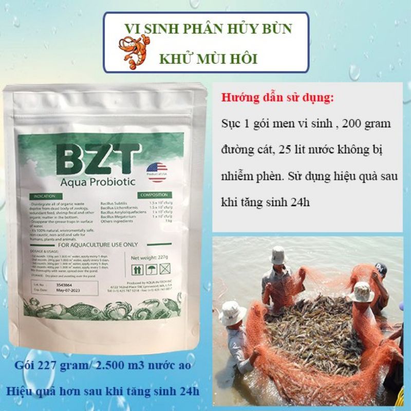 Vi Sinh BZT Xử Lý Nước - Đáy Phân Hủy Bùn ,KHỬ mùi Hôi#bzt 227g