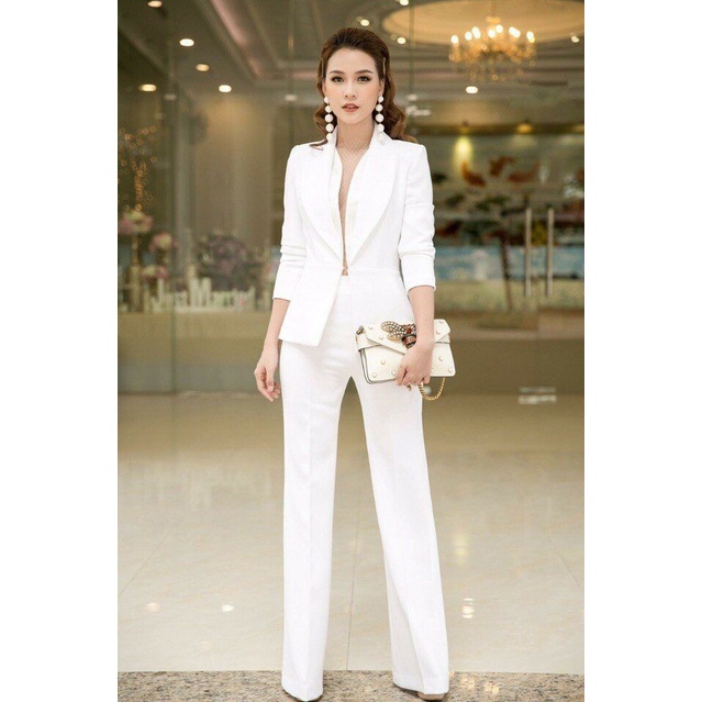 🔥𝓠𝓾ả𝓷𝓰 𝓒𝓱â𝓾 CAO CẤP🔥 Set vest Áo quần kiểu áo vest tay dài quần suông màu trắng vải tuyết mưa cao cấp ladyvin