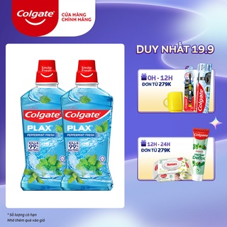 Bộ 2 chai nước súc miệng Colgate kháng 99% vi khuẩn Plax bạc hà 500ml/chai