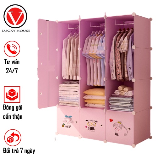 Tủ nhựa ghép đa nặng tặng 3 thanh treo quần áo tiện lợi  V LUCKY HOUSE VLK55