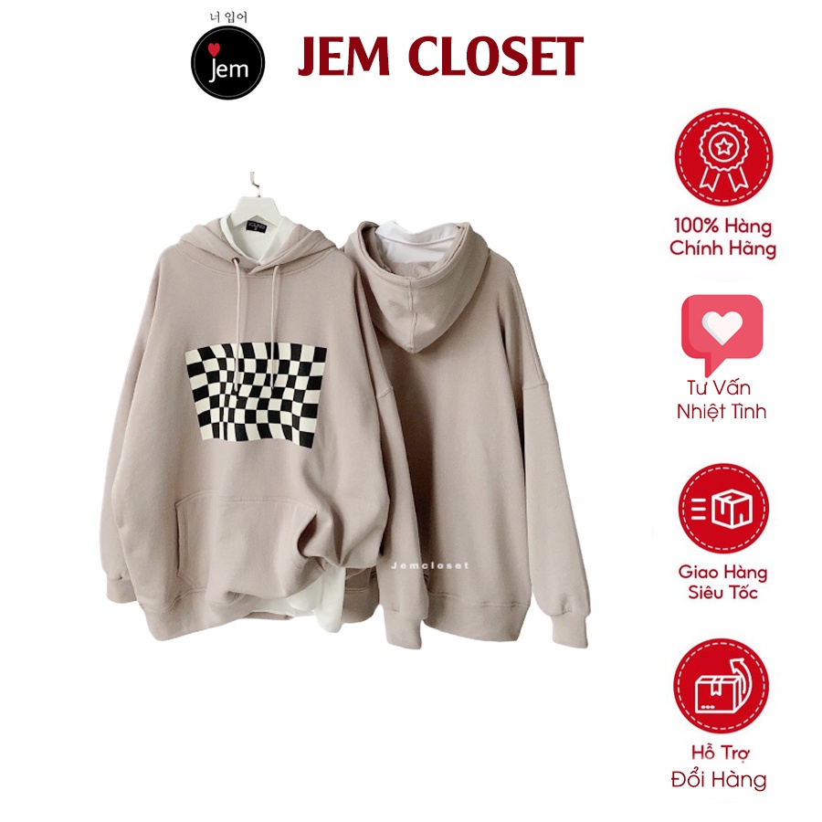 Áo Hoodie Form Rộng JEMCLOSET Chất Liệu Bông Mịn Sloping Phong Cách Hàn Quốc Thiết Kế Basic Thoải Mái - 10129
