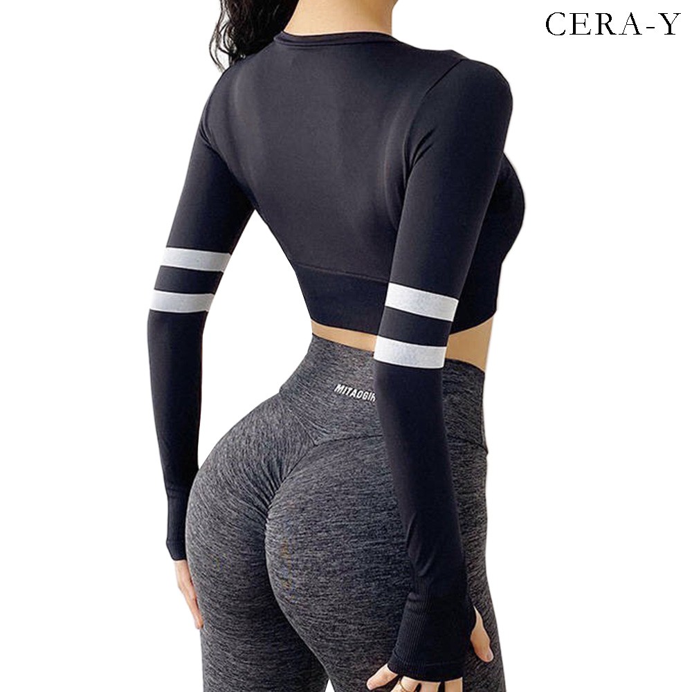 Áo thun thể thao CERA-Y form ôm croptop màu đen CRA013