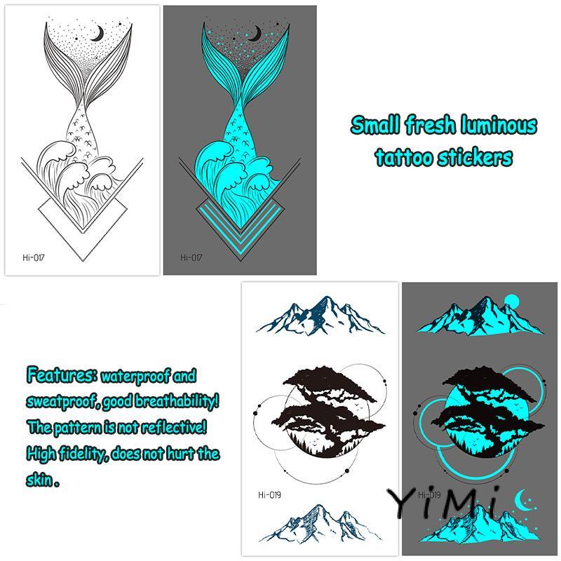 Miếng Dán Hình Xăm Dạ Quang Màu Xanh Dương Độc Đáo Dùng Trang Trí