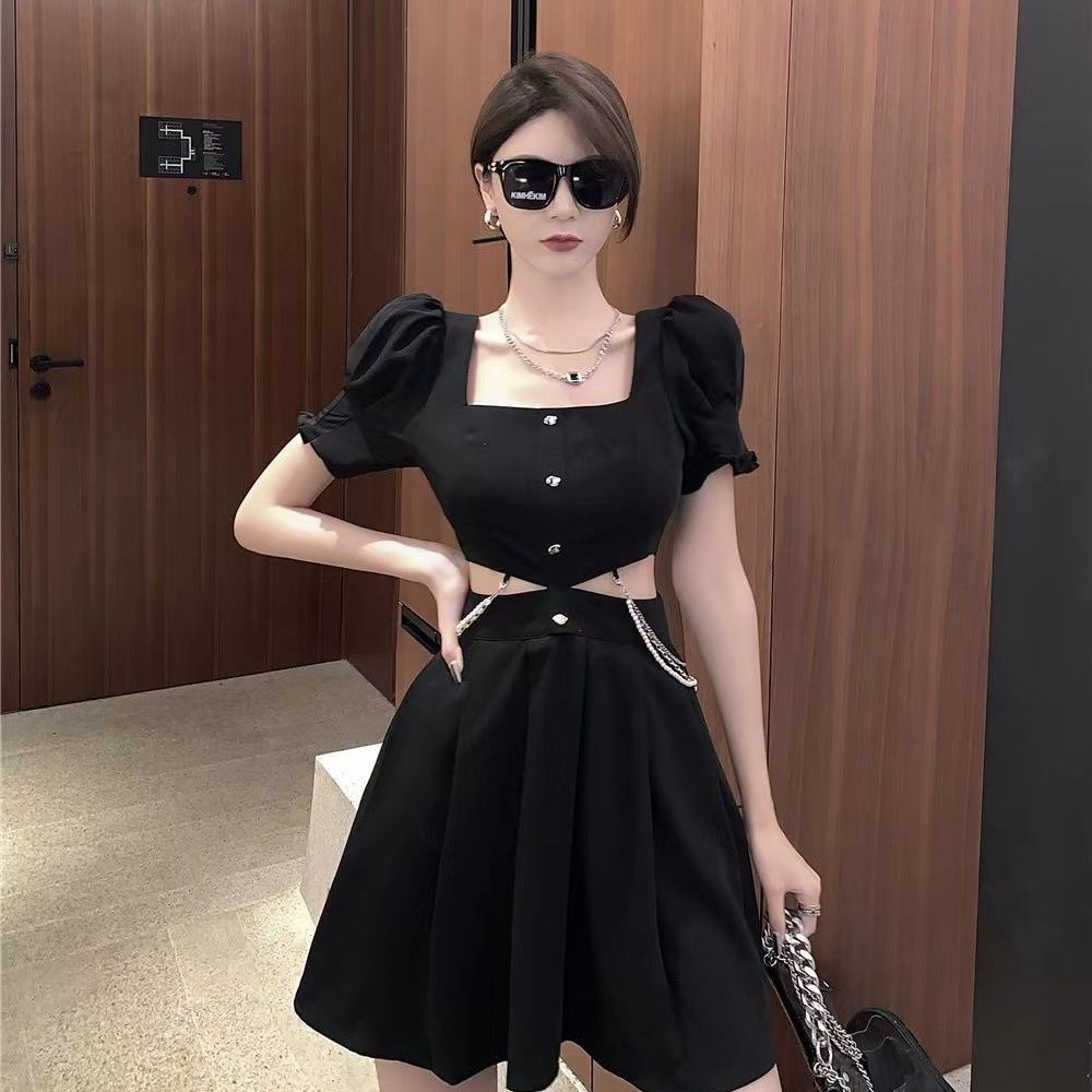 Đầm Đen Khoét Eo Thiết Kế Rỗng Thời Trang Mùa Hè Cho Nữ