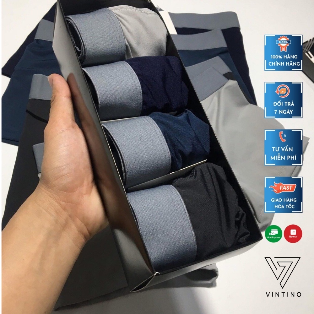 Combo 4 quần sịp đùi boxer nam thun lạnh cotton cạp trơn, quần lót nam cao cấp thấm hút mồ hôi VINTINO