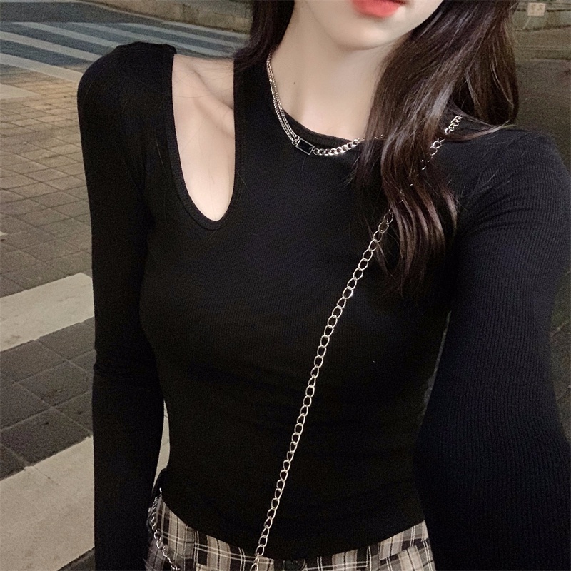 ZHELIHANGFEI Áo Thun Tay Dài Lưng Cao Kiểu Dáng Quyến Rũ Dễ Phối Đồ