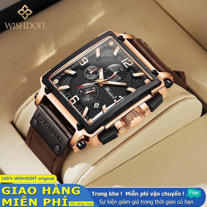 Đồng hồ đeo tay WISHDOIT kiểu máy quartz dây đeo bằng da chống thấm nước chất lượng cao