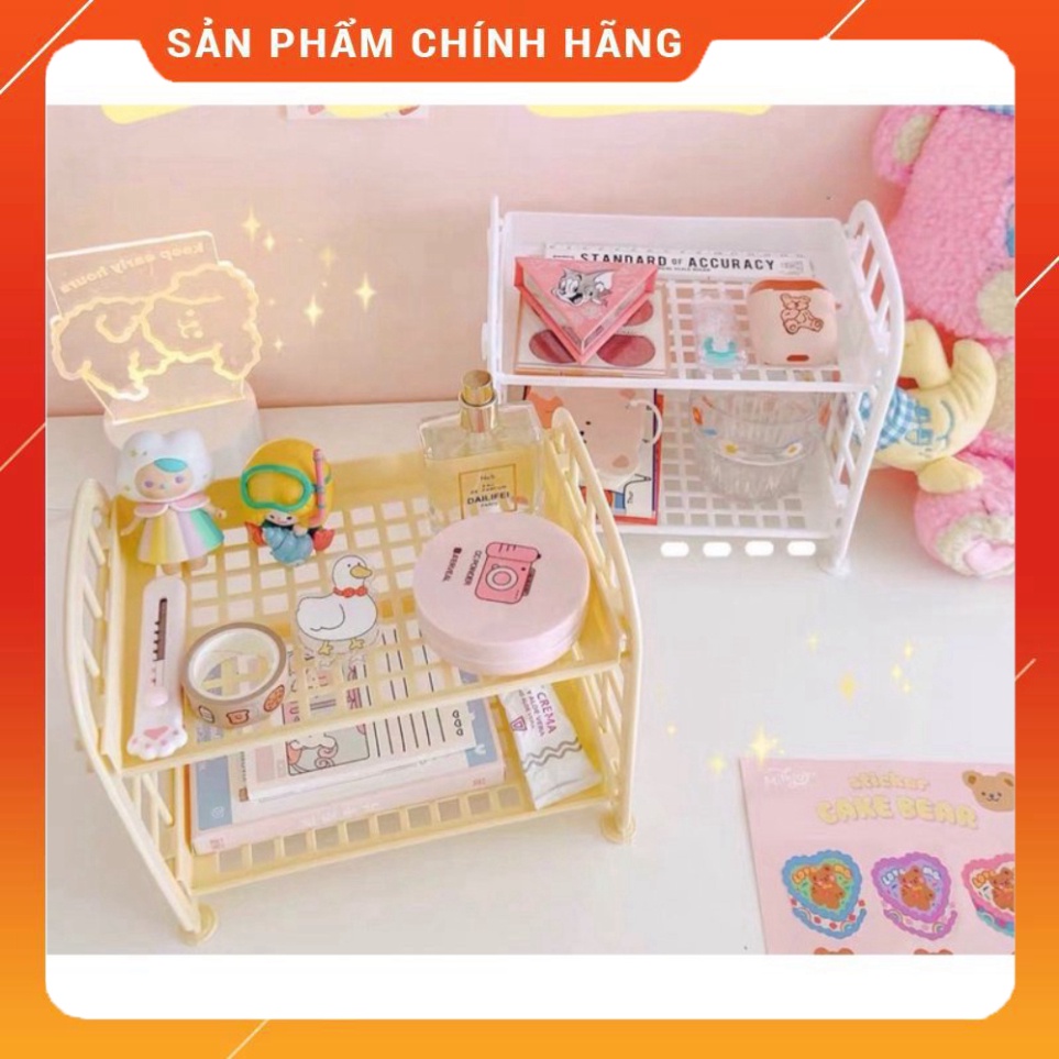 Kệ 2 tầng mini, kệ nhựa để bàn nhỏ nhắn kích thước 22*20  đựng đồ nhỏ gọn siêu xinh