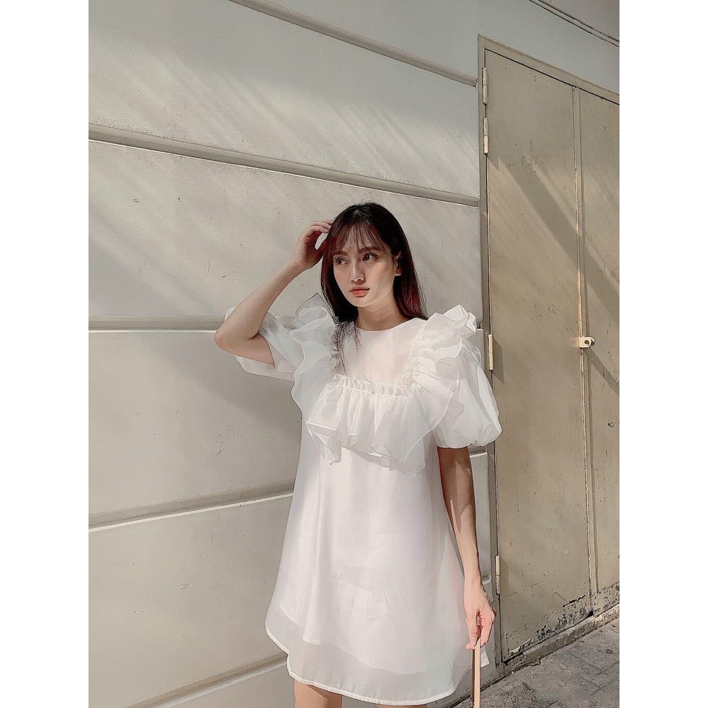 Đầm babydoll voan xốp viền bèo