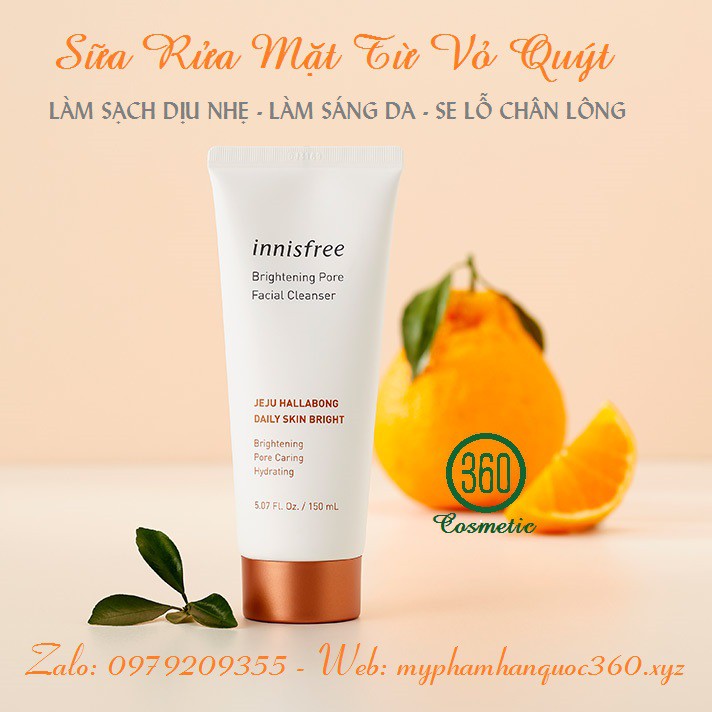 [mẫu mới] Sữa Rửa Mặt Trắng Da, Se Khít Lỗ Chân Lông Innisfree Brightening Pore Facial Cleanser 150ml