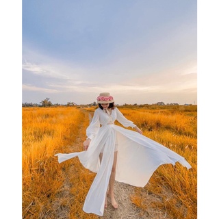 Đầm maxi dáng xoè cut eo bo chun tay, chụp hình đi du lịch siêu ảo QD FASHION