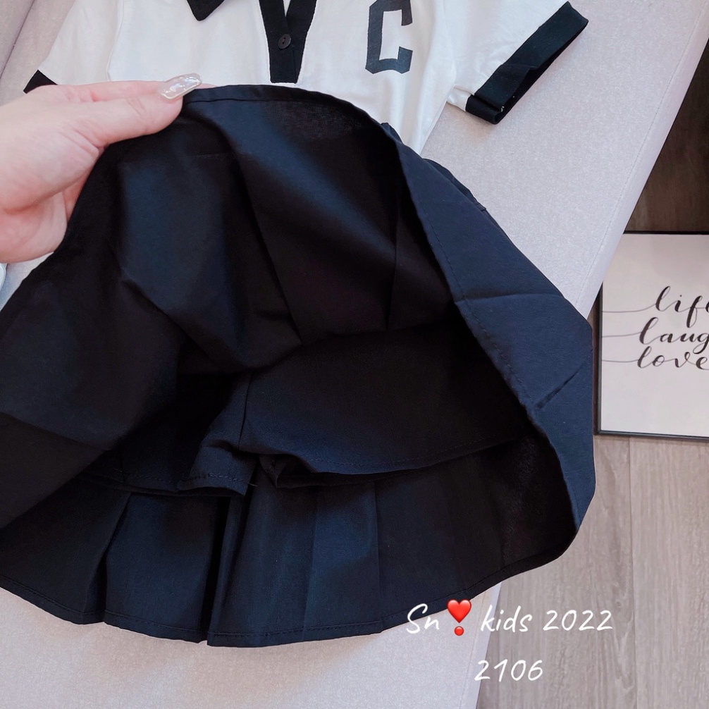 Sét áo thun kèm chân váy cho bé gái kiểu dáng thể thao, Set váy chữ C cho bé size 15-38kg