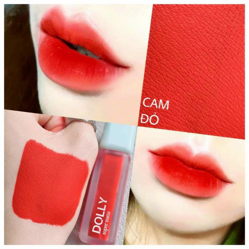 NEW Trend  Son Kem Lì Dolly Super Matte Không Chì Màu cam đỏ