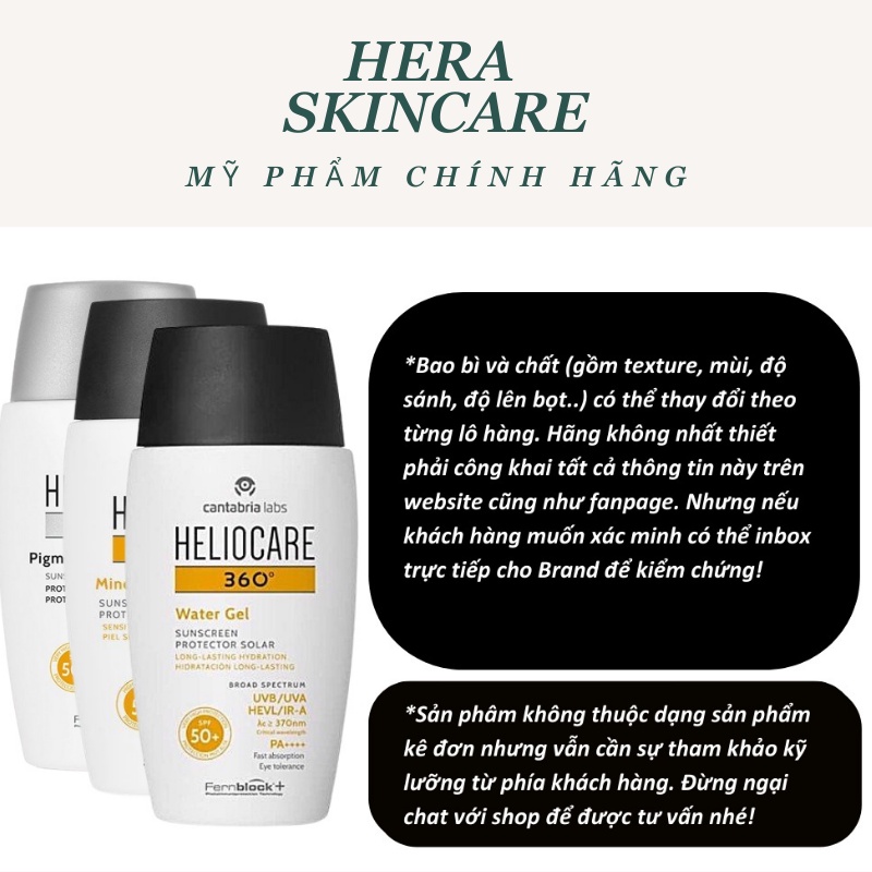 Kem chống nắng Heliocare Pigment /Water Gel / Mineral Spf50+