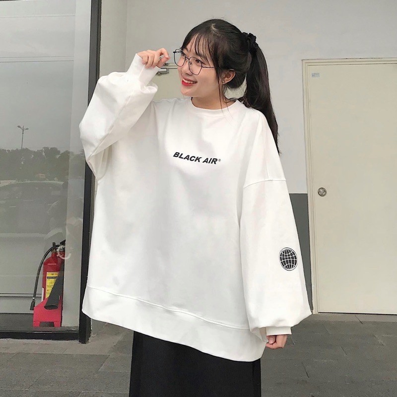 Áo sweater nữ 💖 𝑭𝑹𝑬𝑬𝑺𝑯𝑰𝑷 💖 Áo dài tay nữ nỉ bông cotton unisex dáng rộng dưới 75kg TABI STORE - Áo sweater Black Air | BigBuy360 - bigbuy360.vn