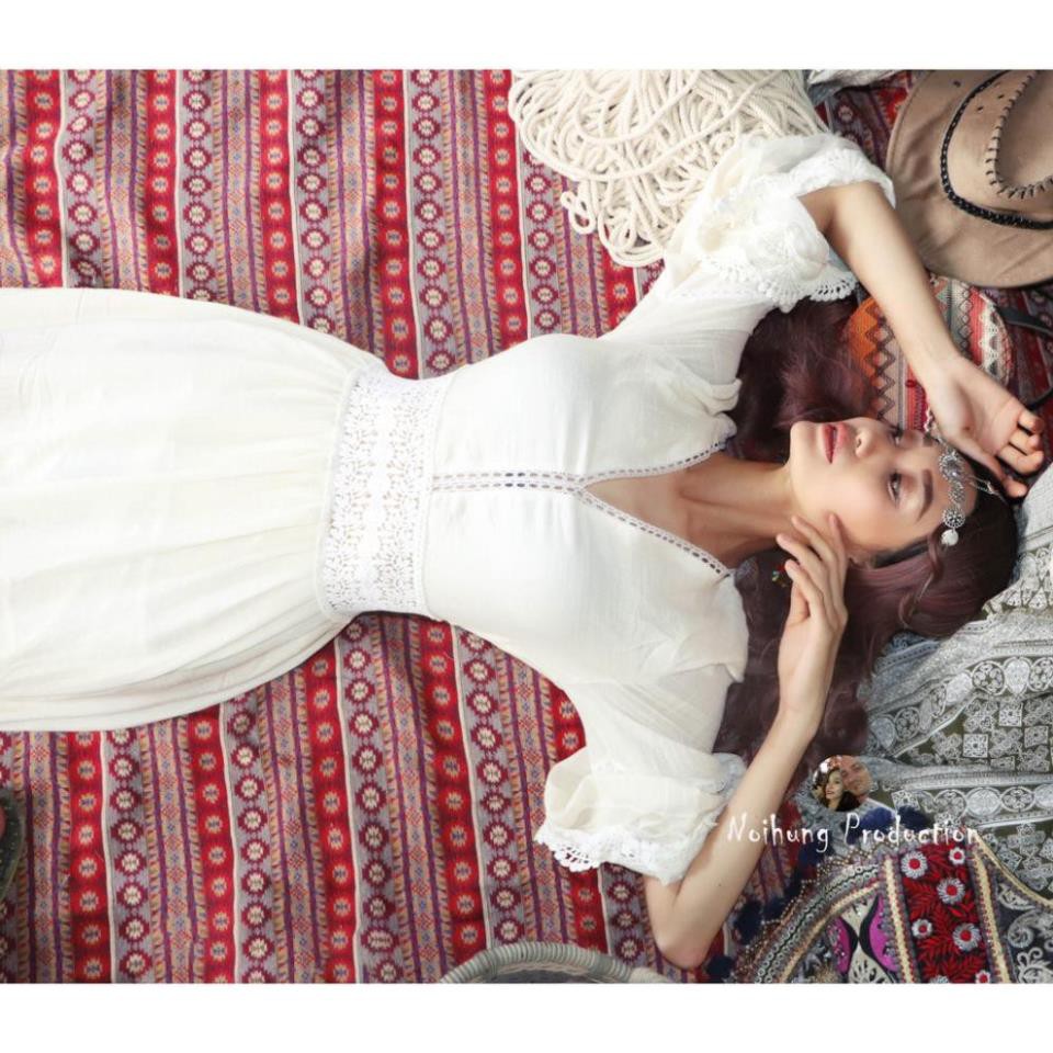 40-70KG Đầm Váy Bohemian maxi vintage trắng dáng xòe dài suông rộng đi biển đẹp xinh rẻ độc lạ tay lỡ bigsize 👗 ྇ ! *