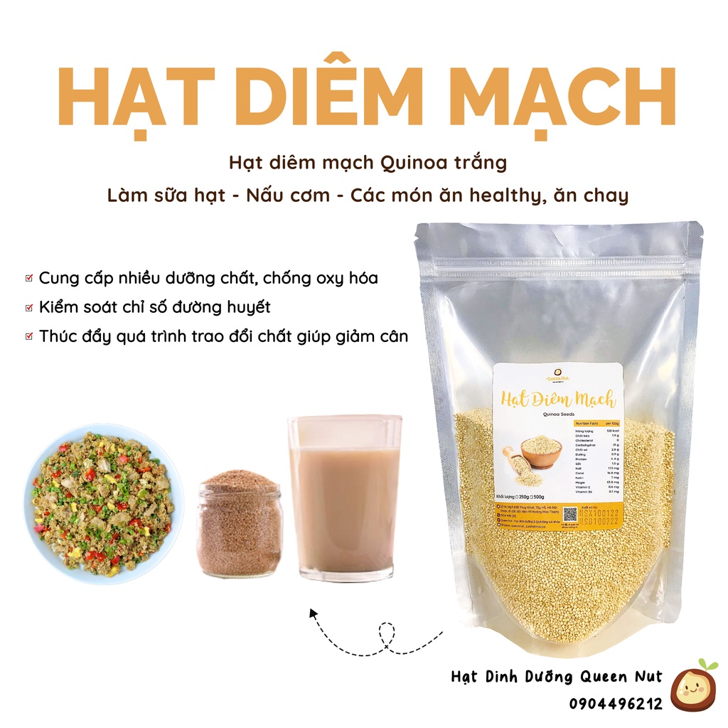 Hạt diêm mạch trắng Quinoa 500G nấu cơm, làm sữa hạt, salad - Tặng sổ tay công thức sữa hạt