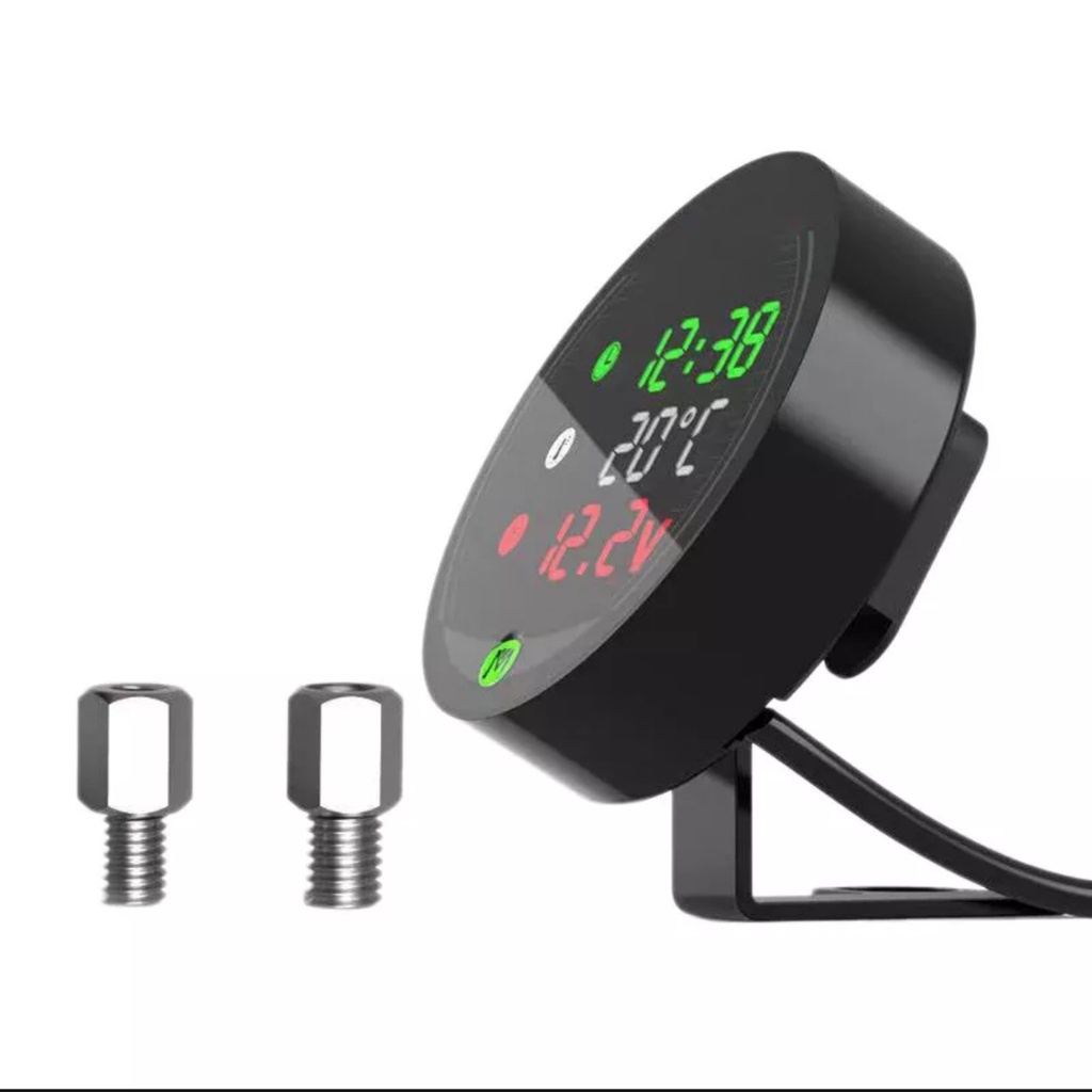 Đồng hồ báo giờ xe máy 3in1 CTR, báo nhiệt độ, vôn ắc quy mẫu mới loại tốt gắn các loại xe hàng cao cấp, phụ kiện xe máy